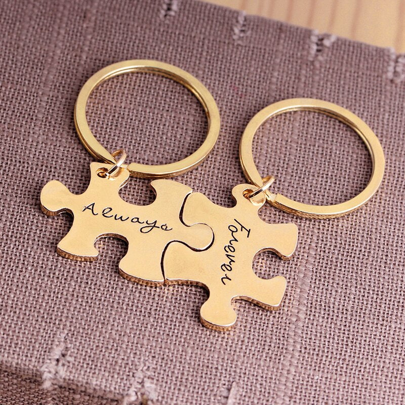 Always & Forever Keychain Set Puzzle Pieces Key Ring Personalized Stamped Key Chains Couples Relationship Best Friend Keychains