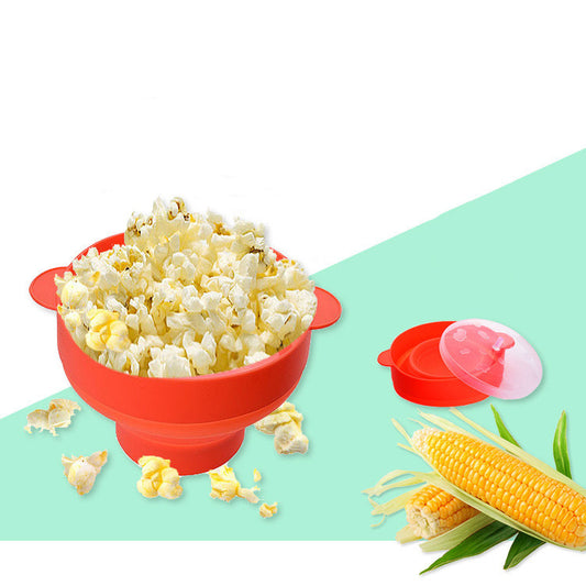 Kitchen Microwave Oven Popcorn Machine Silicone Small Popcorn Bucket Bowl with Cover Foldable