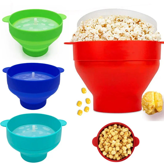 Kitchen Microwave Oven Popcorn Machine Silicone Small Popcorn Bucket Bowl with Cover Foldable