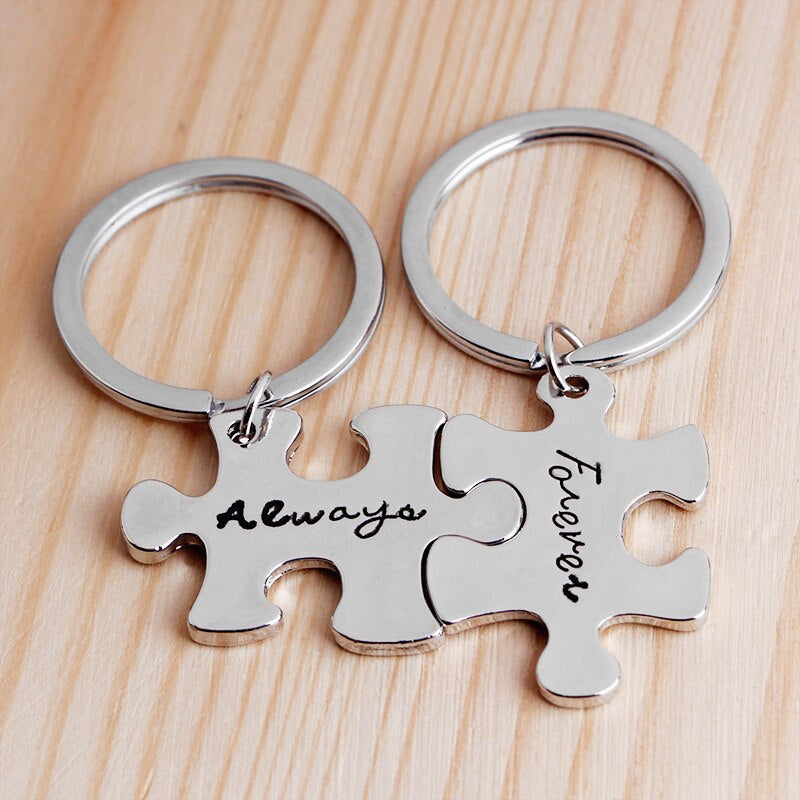 Always & Forever Keychain Set Puzzle Pieces Key Ring Personalized Stamped Key Chains Couples Relationship Best Friend Keychains