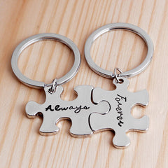 Always & Forever Keychain Set Puzzle Pieces Key Ring Personalized Stamped Key Chains Couples Relationship Best Friend Keychains