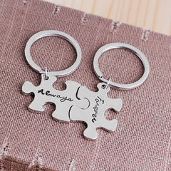 Always & Forever Keychain Set Puzzle Pieces Key Ring Personalized Stamped Key Chains Couples Relationship Best Friend Keychains