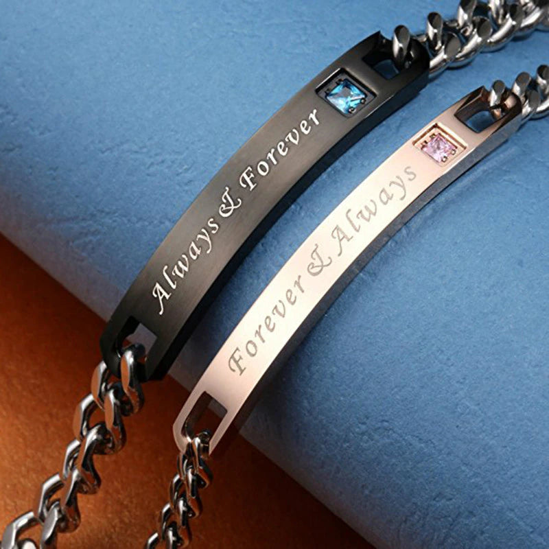 Bracelet for Couples Letters Always Forever Stainless Steel Relationship Matching Promise Couples Bracelets Set for Husband Wife