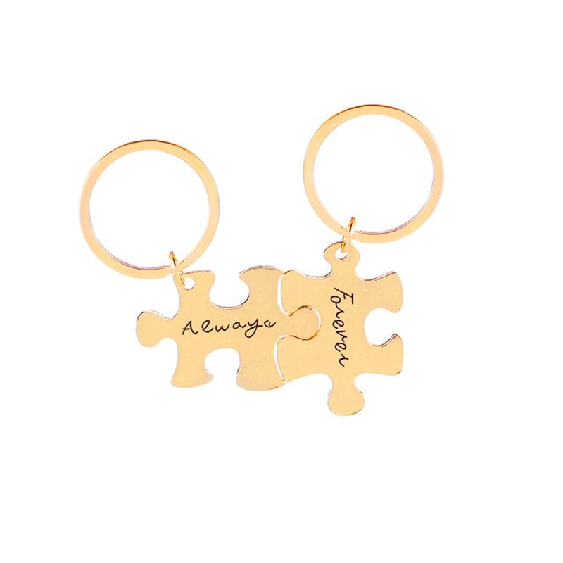 Always & Forever Keychain Set Puzzle Pieces Key Ring Personalized Stamped Key Chains Couples Relationship Best Friend Keychains