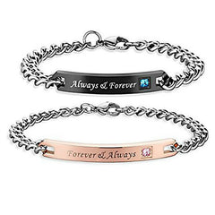 Bracelet for Couples Letters Always Forever Stainless Steel Relationship Matching Promise Couples Bracelets Set for Husband Wife